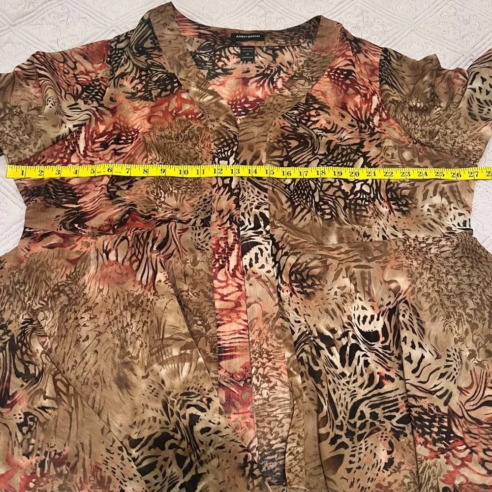 Ashley Stewart Brown Animal Print Tunic Women's‎ Long Sleeve Blouse Size 22/ 2XL